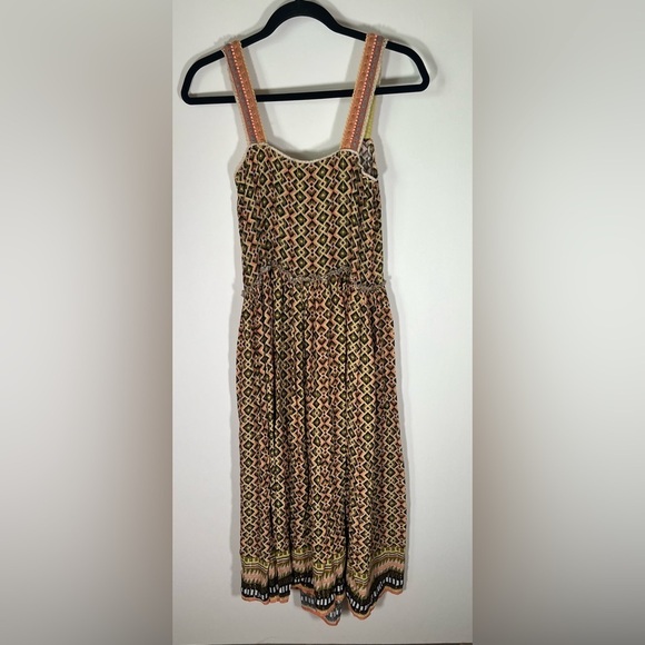 Conditions Apply green pink gold aztec beaded midi sundress sz S boho flowy - Picture 1 of 14